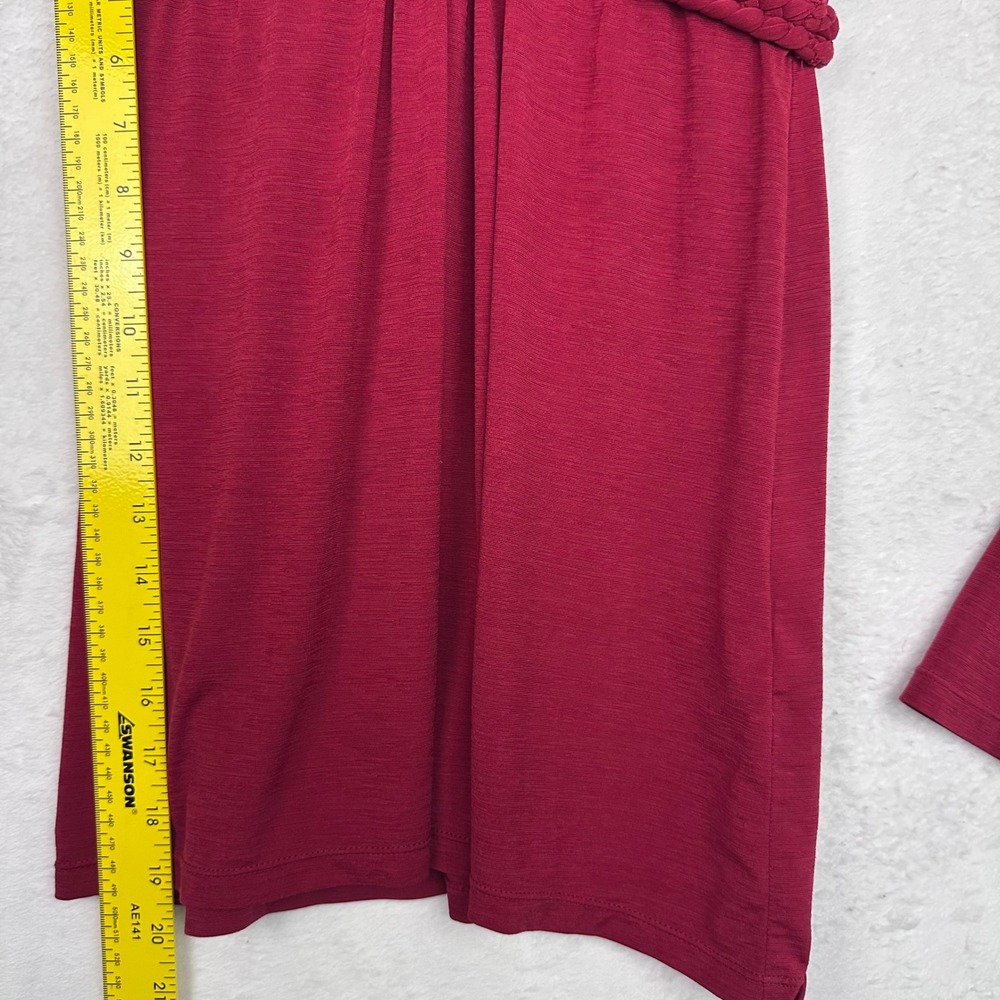 Sophie Max Women Red Braided V-Neck Empire Waist Long Sleeve Tunic Top Small - Picture 7 of 11